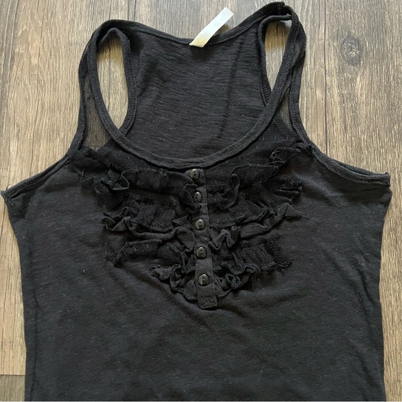 Color Story Black Sleeveless Ruffled Buttoned Round Neck Fitted Tank Top Shirt S - Picture 8 of 10